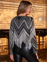 Sosandar Black Premium Embellished Fringe Jacket - Image 2 of 5