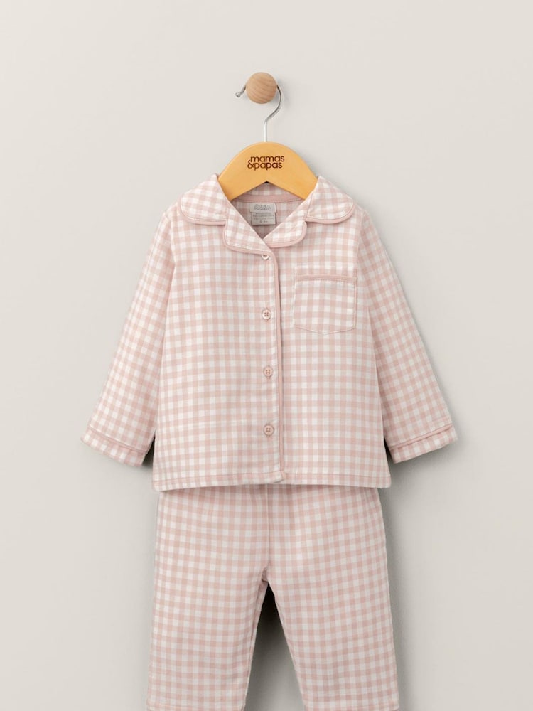 Mamas & Papas Pink Check Woven 100% Cotton Pyjamas - Image 1 of 1