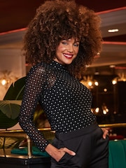Sosandar Black Sparkle Mesh Long Sleeve Top - Image 5 of 5