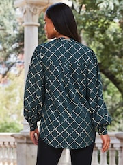 Sosandar Green Chain Lace Up Longline Blouse - Image 2 of 4