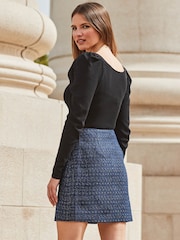 Sosandar Blue Boucle Button Front A-Line Skirt - Image 2 of 5
