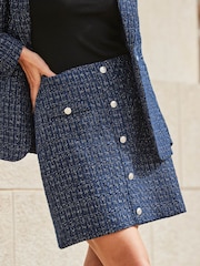 Sosandar Blue Boucle Button Front A-Line Skirt - Image 5 of 5
