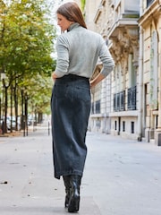 Sosandar Grey Longline Denim Midi Skirt - Image 3 of 5
