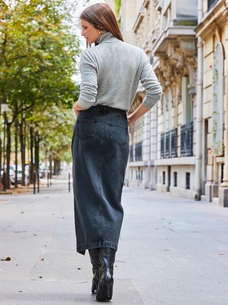 Sosandar Grey Longline Denim Midi Skirt - Image 3 of 5