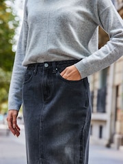 Sosandar Grey Longline Denim Midi Skirt - Image 5 of 5
