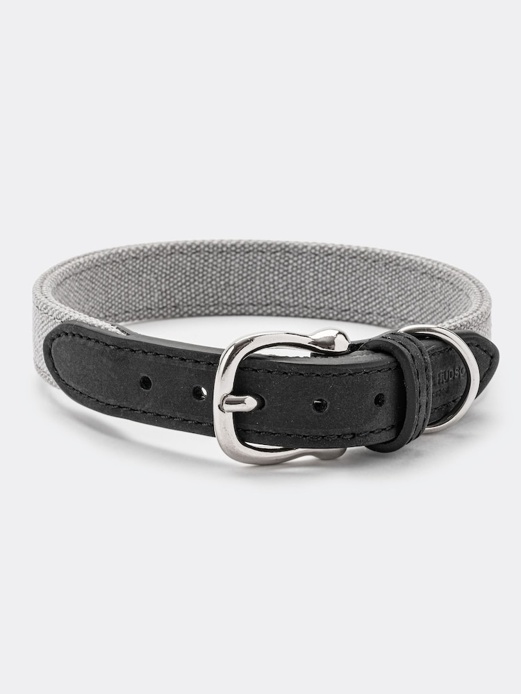 Hugo & Hudson Grey/Black Denim & Leather Dog Collar - Image 1 of 3