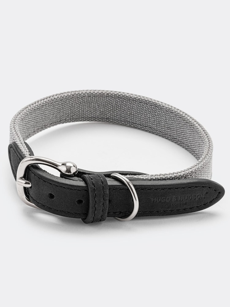 Hugo & Hudson Grey/Black Denim & Leather Dog Collar - Image 2 of 3