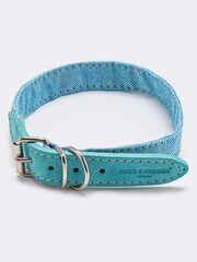 Hugo & Hudson Light Blue Fabric and Suede Leather Dog Collar - Image 4 of 5