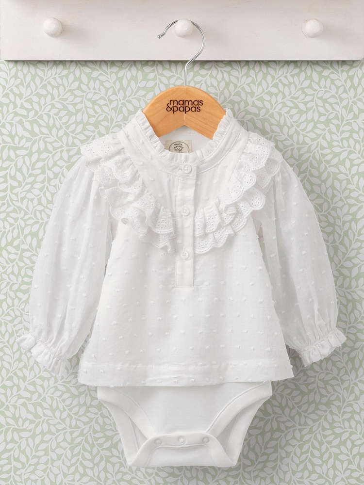 Mamas & Papas Laura Ashley White Lace Frill Bodysuit - Image 1 of 3