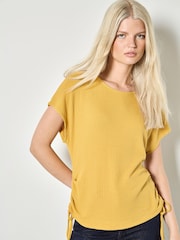 Apricot Yellow Waffle Knit Ruched T-Shirt - Image 1 of 4