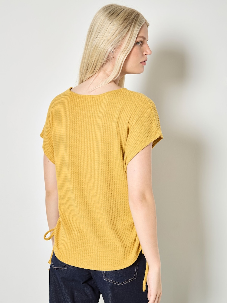 Apricot Yellow Waffle Knit Ruched T-Shirt - Image 2 of 4 Apricot Yellow Waffle Knit Ruched T-Shirt - Image 2 of 4