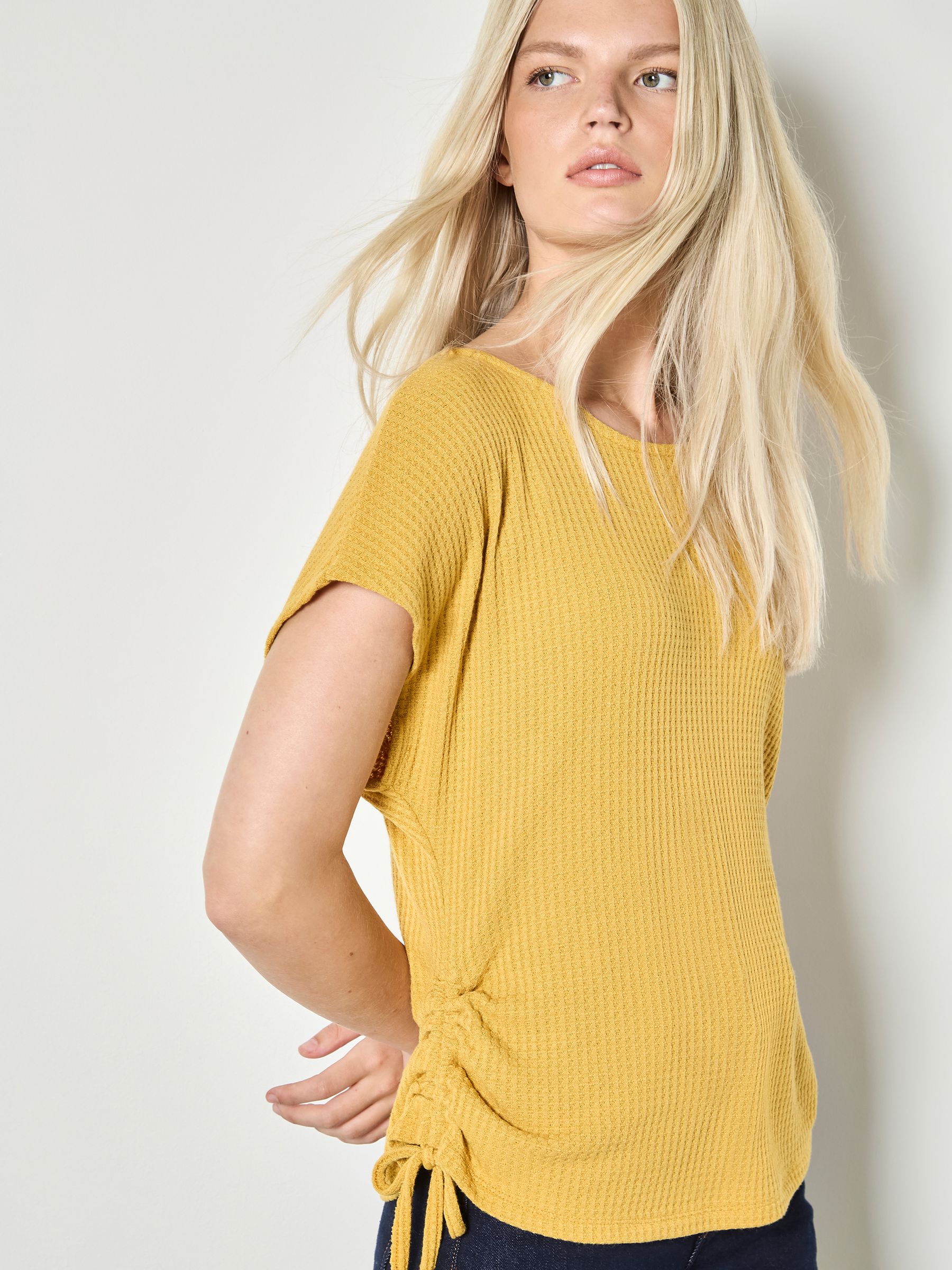 Comprar Amarelo - Apricot Waffle Knit Ruched t-shirt from Next Brazil