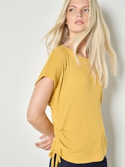 Apricot Yellow Waffle Knit Ruched T-Shirt - Image 3 of 4