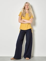 Apricot Yellow Waffle Knit Ruched T-Shirt - Image 4 of 4