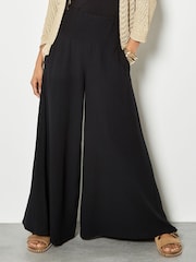 Apricot Black Textured Cotton Wide Leg Trousers - Image 2 of 4