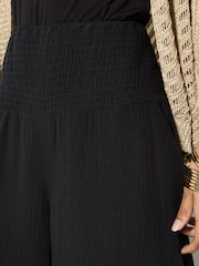 Apricot Black Textured Cotton Wide Leg Trousers - Image 4 of 4