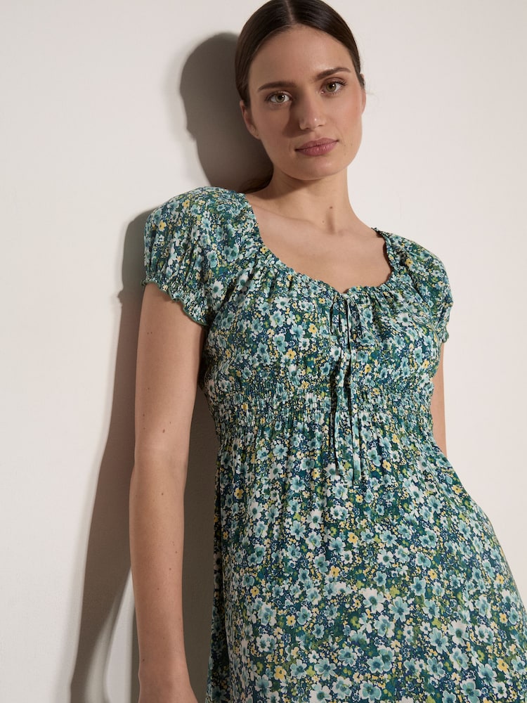 Azul - Apricot Watercolour Floral Milkmaid Midi Dress - Imagen 1 de 4