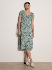 Azul - Apricot Watercolour Floral Milkmaid Midi Dress - Imagen 2 de 4