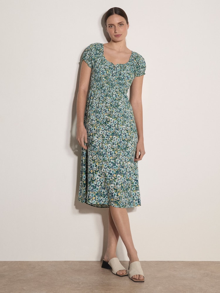 Azul - Apricot Watercolour Floral Milkmaid Midi Dress - Imagen 2 de 4