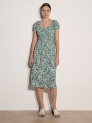 Azul - Apricot Watercolour Floral Milkmaid Midi Dress - Imagen 3 de 4