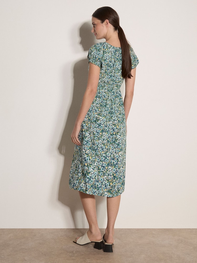 Azul - Apricot Watercolour Floral Milkmaid Midi Dress - Imagen 4 de 4