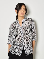 Apricot White Zebra Oversized Lightweight Blouse - Image 1 of 4