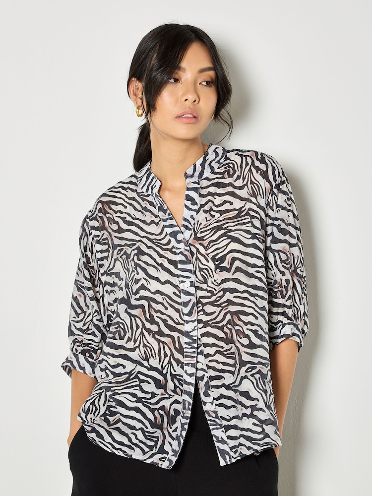 Apricot White Zebra Oversized Lightweight Blouse - Image 1 of 4