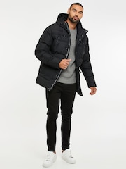 Threadbare Black Hooded Showerproof Puffer Coat - Image 3 of 4
