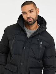 Threadbare Black Hooded Showerproof Puffer Coat - Image 4 of 4
