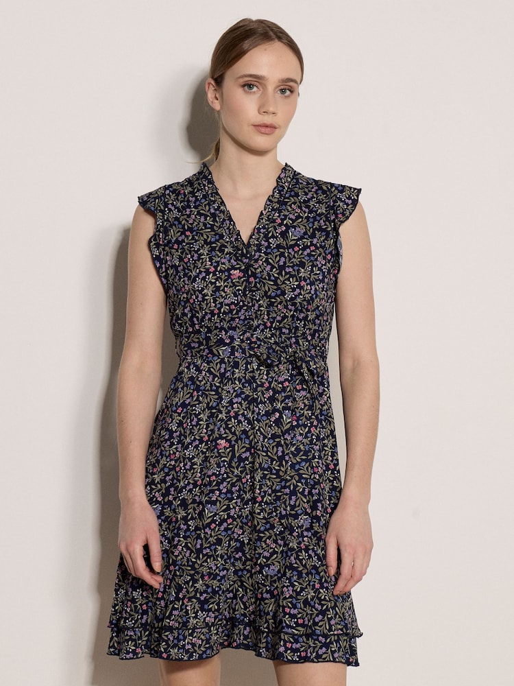 Apricot Purple Ruffle Floral Mini Dress - Image 1 of 4
