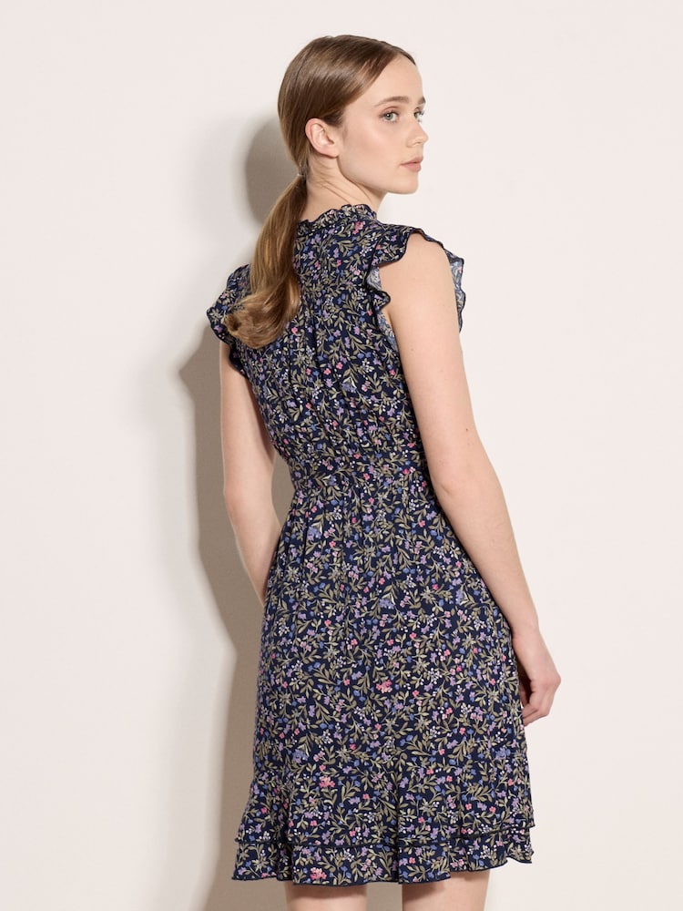 Apricot Purple Ruffle Floral Mini Dress - Image 2 of 4