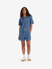 Levi's® Playday Jumpsuit Denim Blue Short Sleeve 100% Cotton Heritage Romper - Image 1 of 7