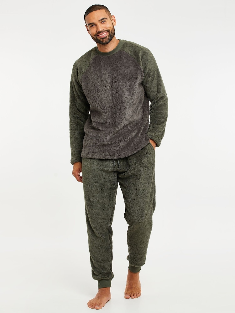 Threadbare Green Cosy Borg Loungewear Set - Image 1 of 3