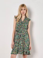 Apricot Green Ditsy Floral Ruffle Mini Dress - Image 1 of 4