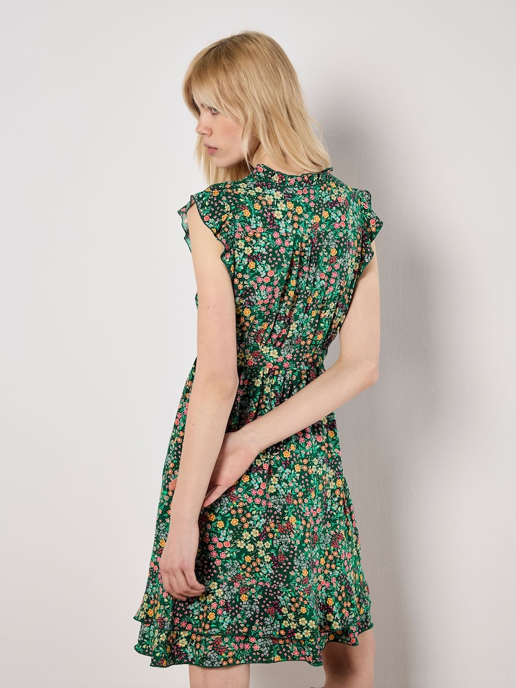 Apricot Green Ditsy Floral Ruffle Mini Dress - Image 2 of 4