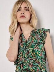 Apricot Green Ditsy Floral Ruffle Mini Dress - Image 4 of 4