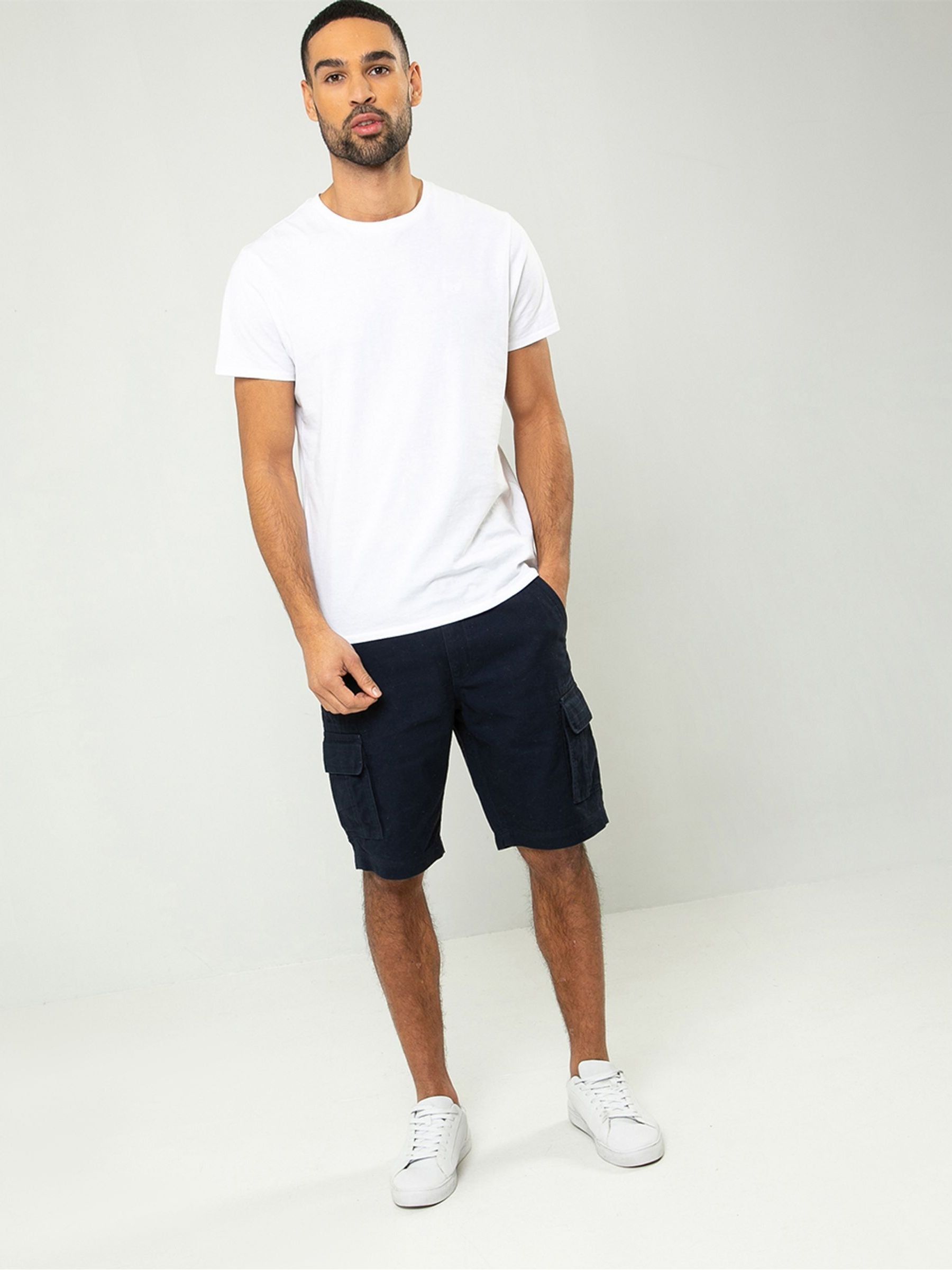 Pantaloncini Cargo Uomo In Puro Cotone - Blu Navy, Taglia 32W, 6 Tasche, Vestibilità Normale