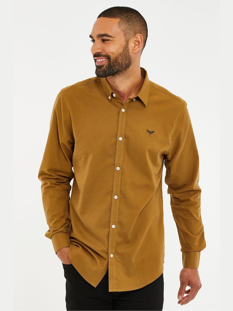 Threadbare Camel Oxford Long Sleeve Shirt - Image 1 of 4