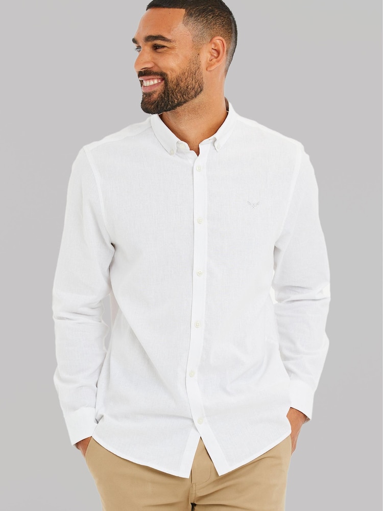 Branco - Camisa de manga comprida Threadbare Linen Blend - Imagem 1 de 4