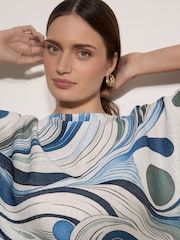 Apricot Blue Swirl Print Shimmer Knit Top - Image 2 of 4