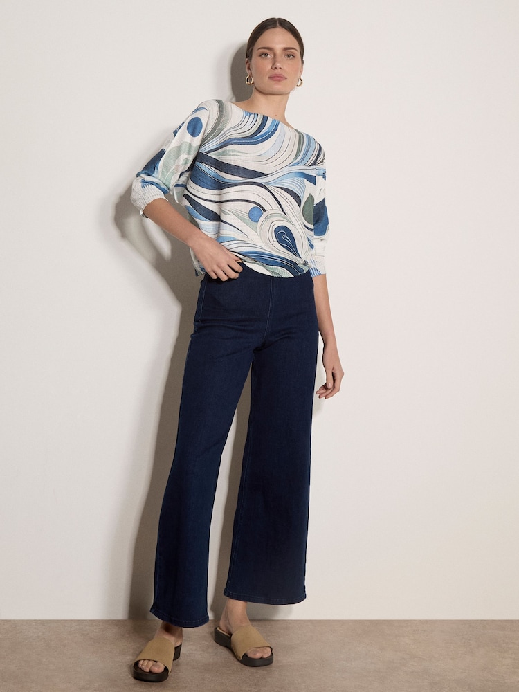 Apricot Blue Swirl Print Shimmer Knit Top - Image 4 of 4 Apricot Blue Swirl Print Shimmer Knit Top - Image 4 of 4