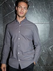 Threadbare Slate Oxford Long Sleeve Shirt - Image 1 of 4