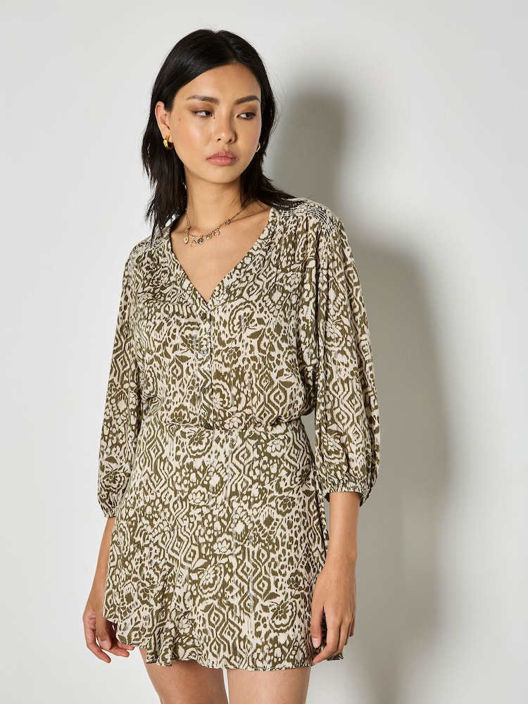 Apricot Green Ikat Shimmer Ruffle Mini Skirt - Image 1 of 4