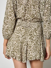 Apricot Green Ikat Shimmer Ruffle Mini Skirt - Image 3 of 4