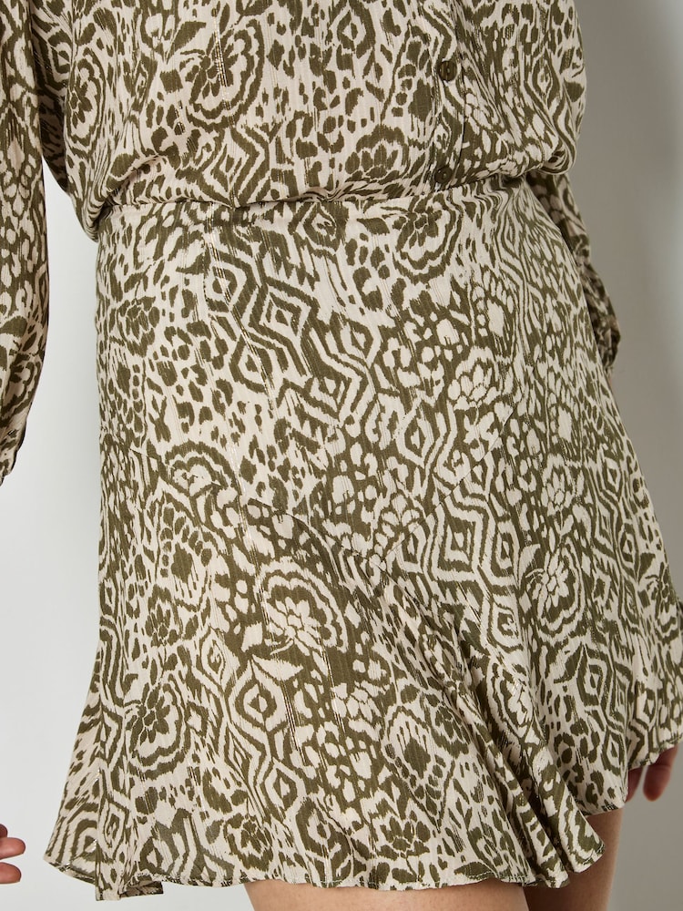 Apricot Green Ikat Shimmer Ruffle Mini Skirt - Image 4 of 4