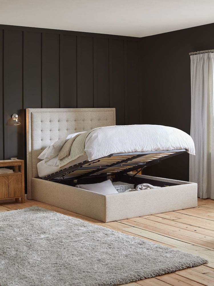 Wool Blend Natural Stone Winslow Upholstered Ottoman Storage Bed Frame - Image 2 of 10