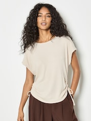 Apricot Natural Waffle Knit Ruched T-Shirt - Image 2 of 4