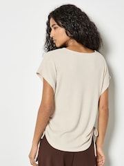 Apricot Natural Waffle Knit Ruched T-Shirt - Image 3 of 4