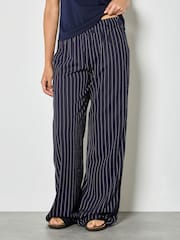 Apricot Blue Pinstripe Linen Blend Wide-Leg Trousers - Image 2 of 4
