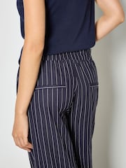 Apricot Blue Pinstripe Linen Blend Wide-Leg Trousers - Image 4 of 4